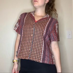 RACHEL ZOE Linen Multi-Print Button Down Shirt